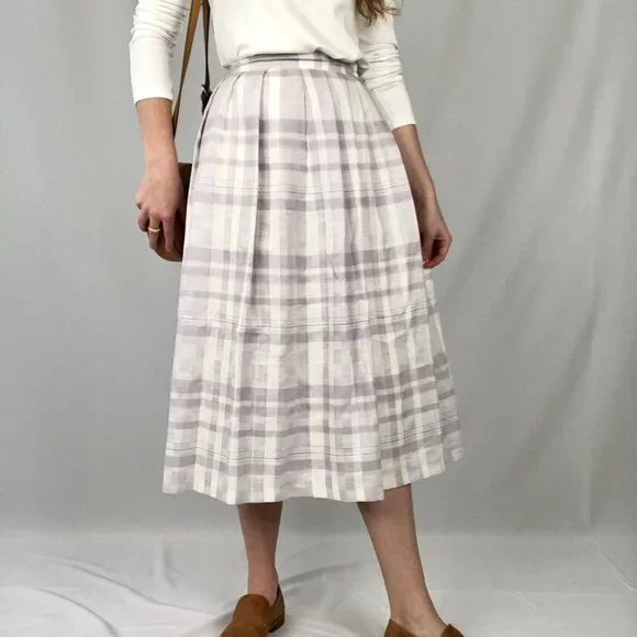Vintage Pleated Midi Skirt High Waisted Long Pleated Pockets Kilt Preppy Canada - Picture 7 of 9